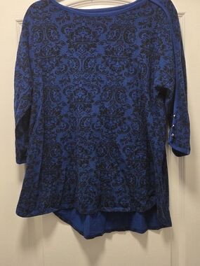 Westbound Blue and Black Damask Print Blouse